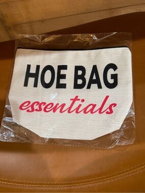 Essentials Canvas Pouch - Cream with Black & Pink Lettering